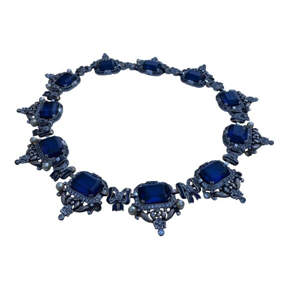 VTG Signed Crown Trifari Alfred Philippe Sapphire Glass Rhinestone Necklace READ - Picture 13 of 16